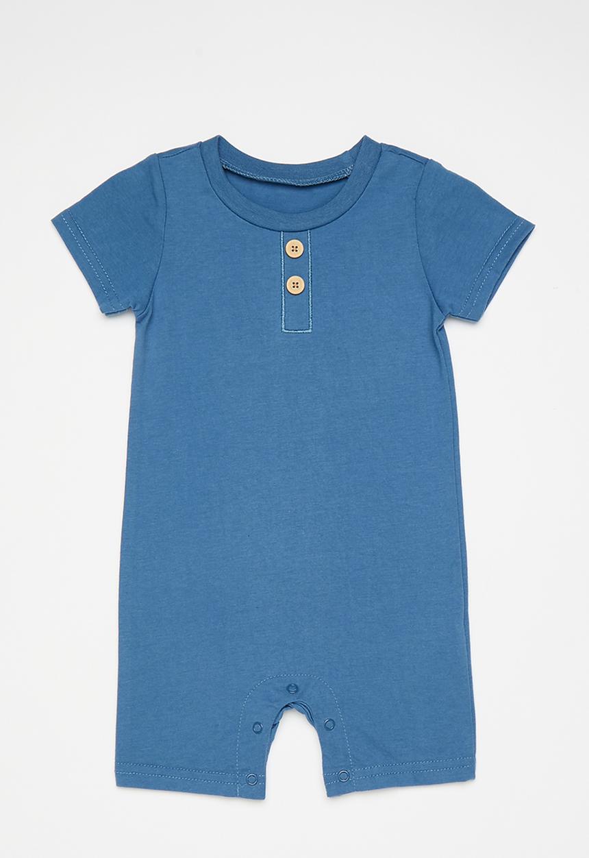 Pop Candy - Mock button closure romper - sea blue