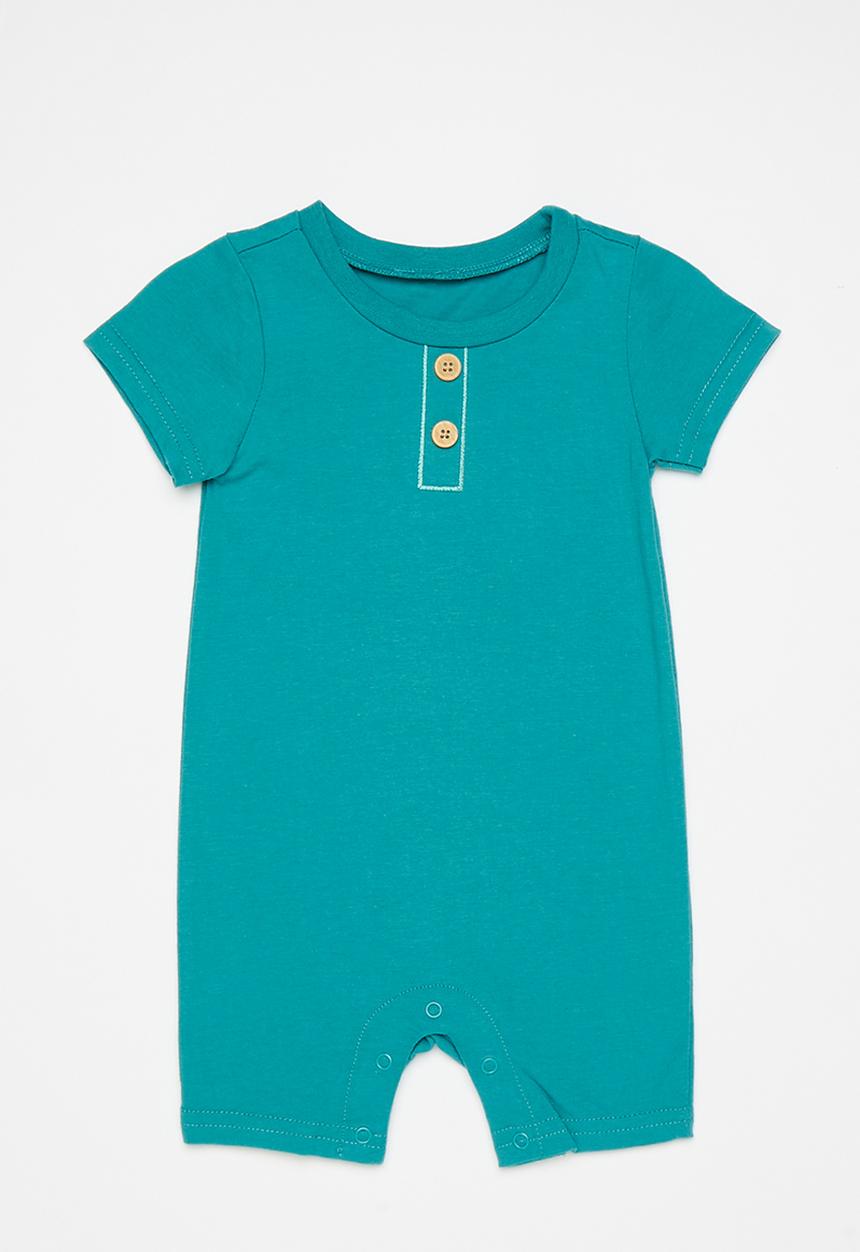 Pop Candy - Mock button closure romper - tiffany blue