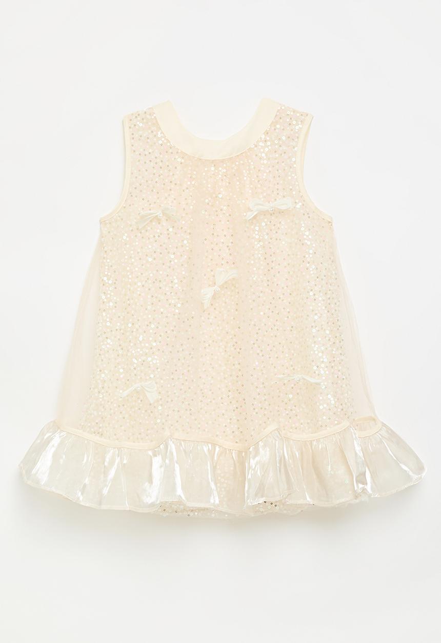 Pop Candy - Sequin a-line dress with silk organza hem overlay - seashell white