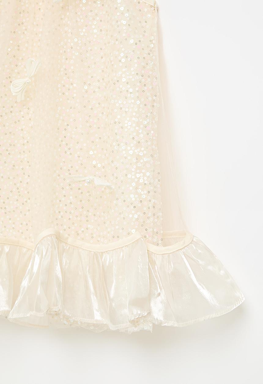 Pop Candy - Sequin a-line dress with silk organza hem overlay - seashell white