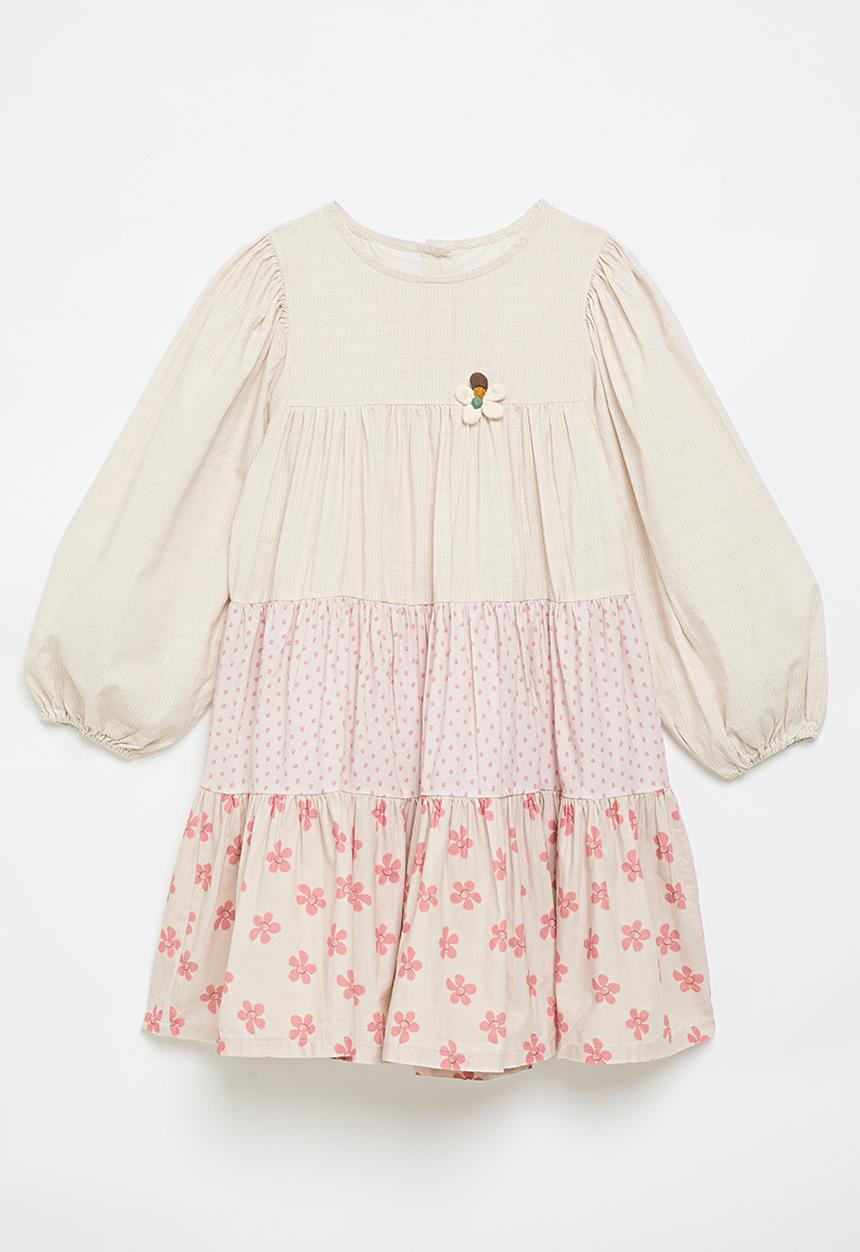 Pop Candy - Patchwork tiered dress - beige/multi