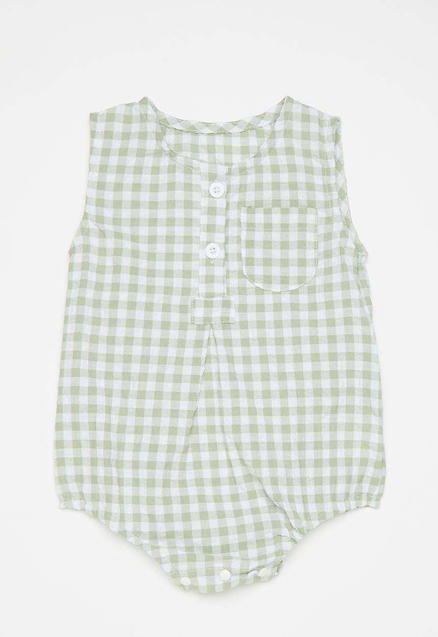 Pop Candy - Gingham bodysuit with mock button closure - green