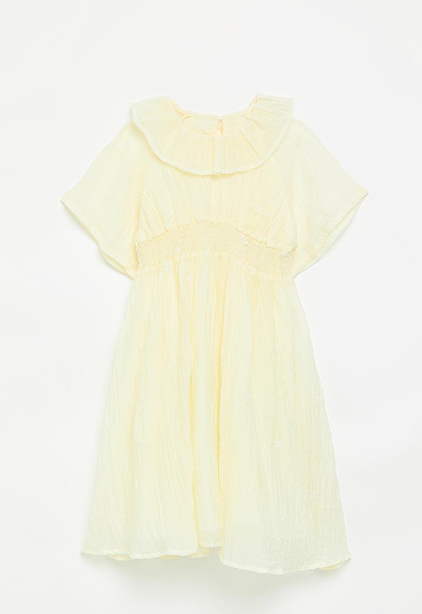 Pop Candy - Broderie anglaise dress with ruffle collar - lemon chiffon