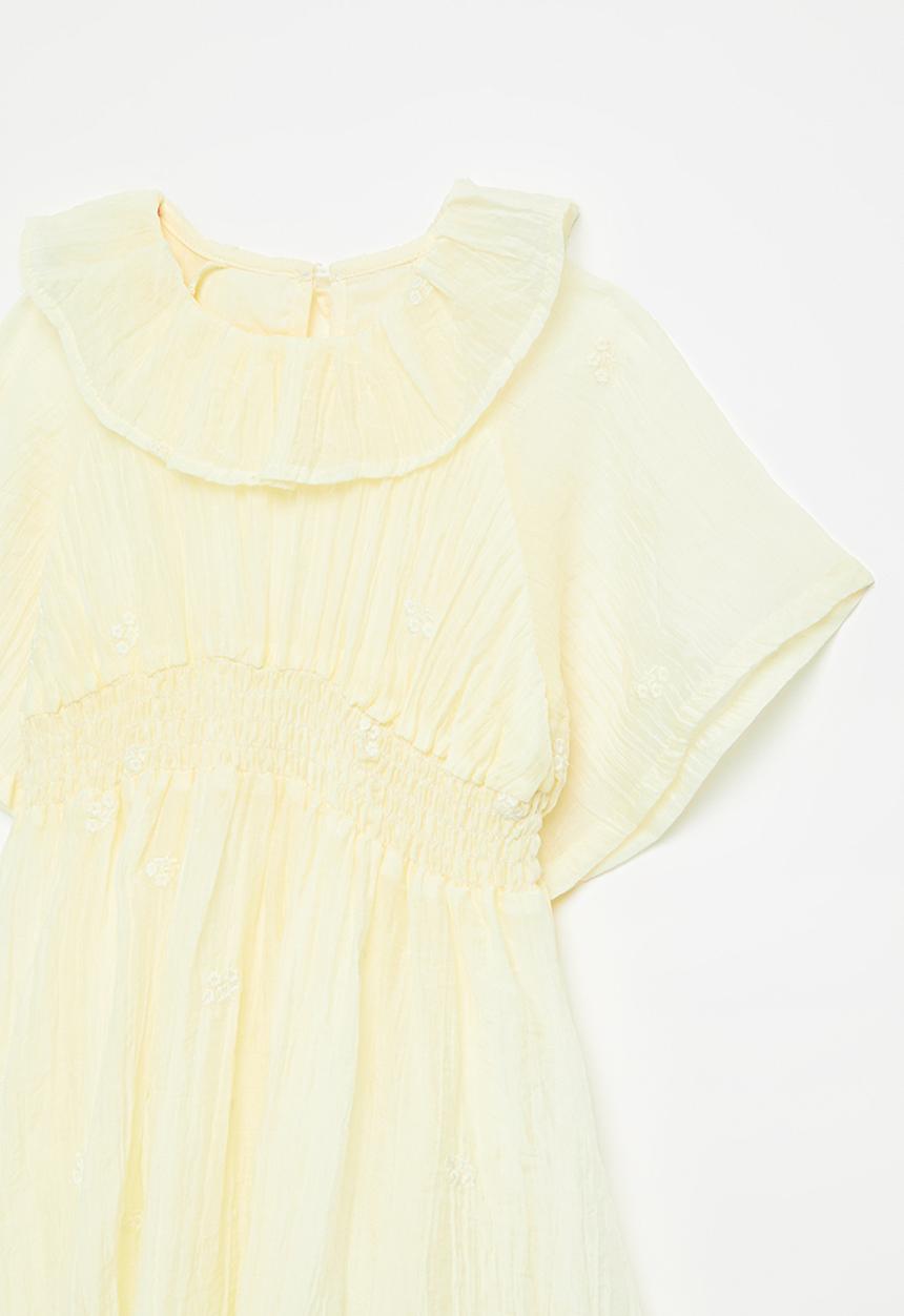 Pop Candy - Broderie anglaise dress with ruffle collar - lemon chiffon