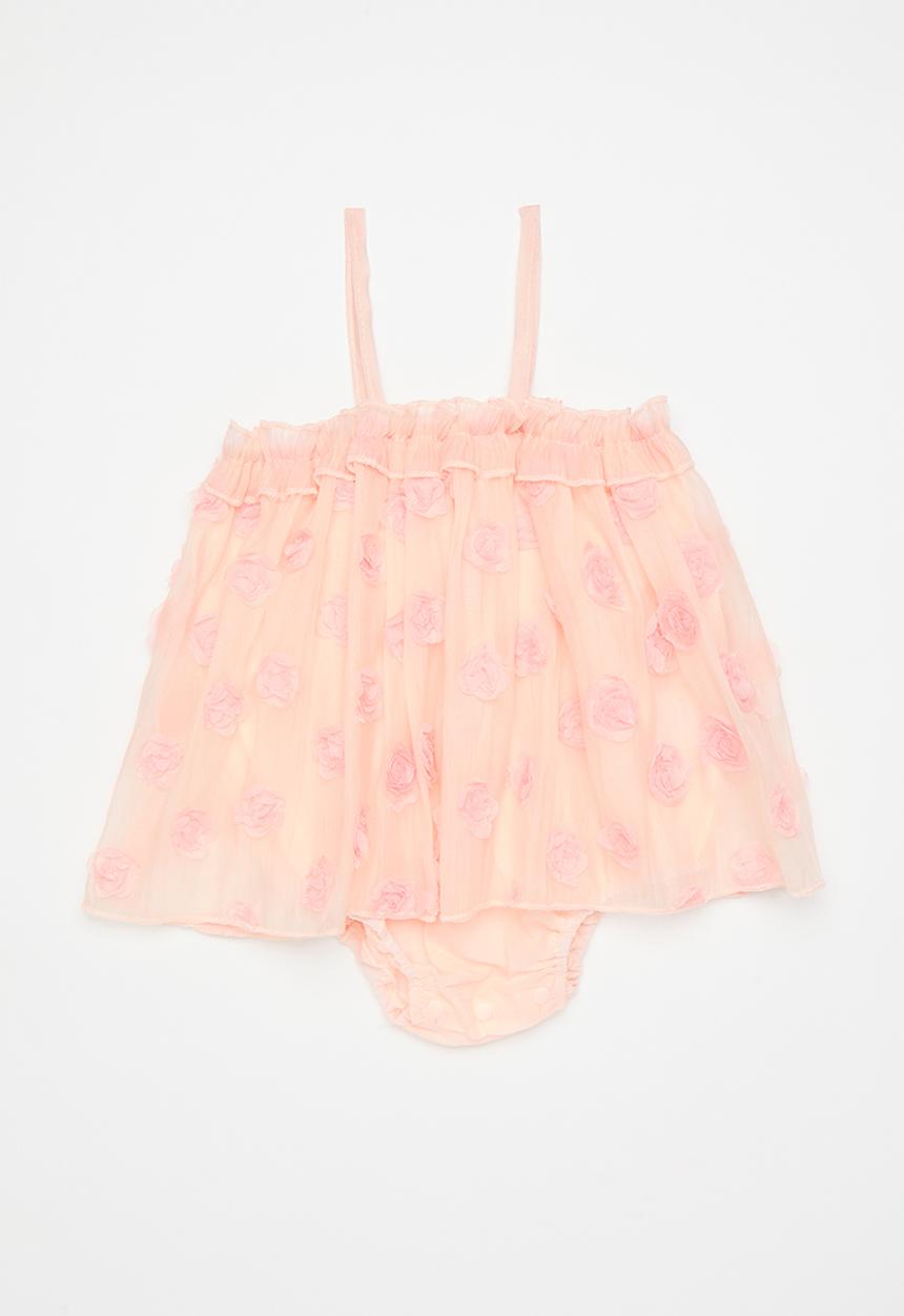 Pop Candy - Rose adorned bodysuit dress - peach pink