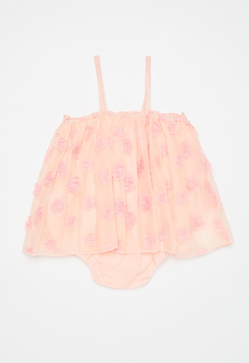 Pop Candy - Rose adorned bodysuit dress - peach pink