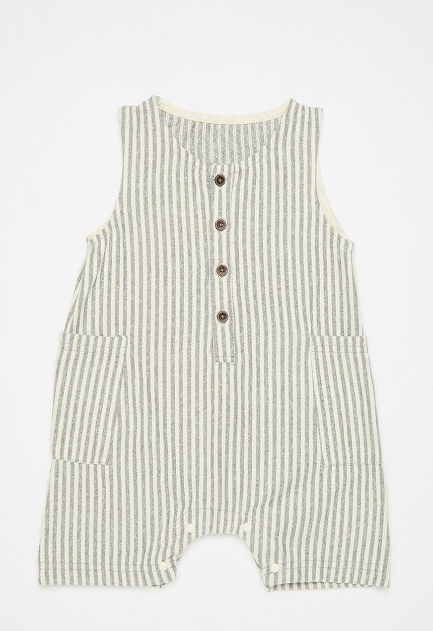 Pop Candy - Striped half button romper - grey