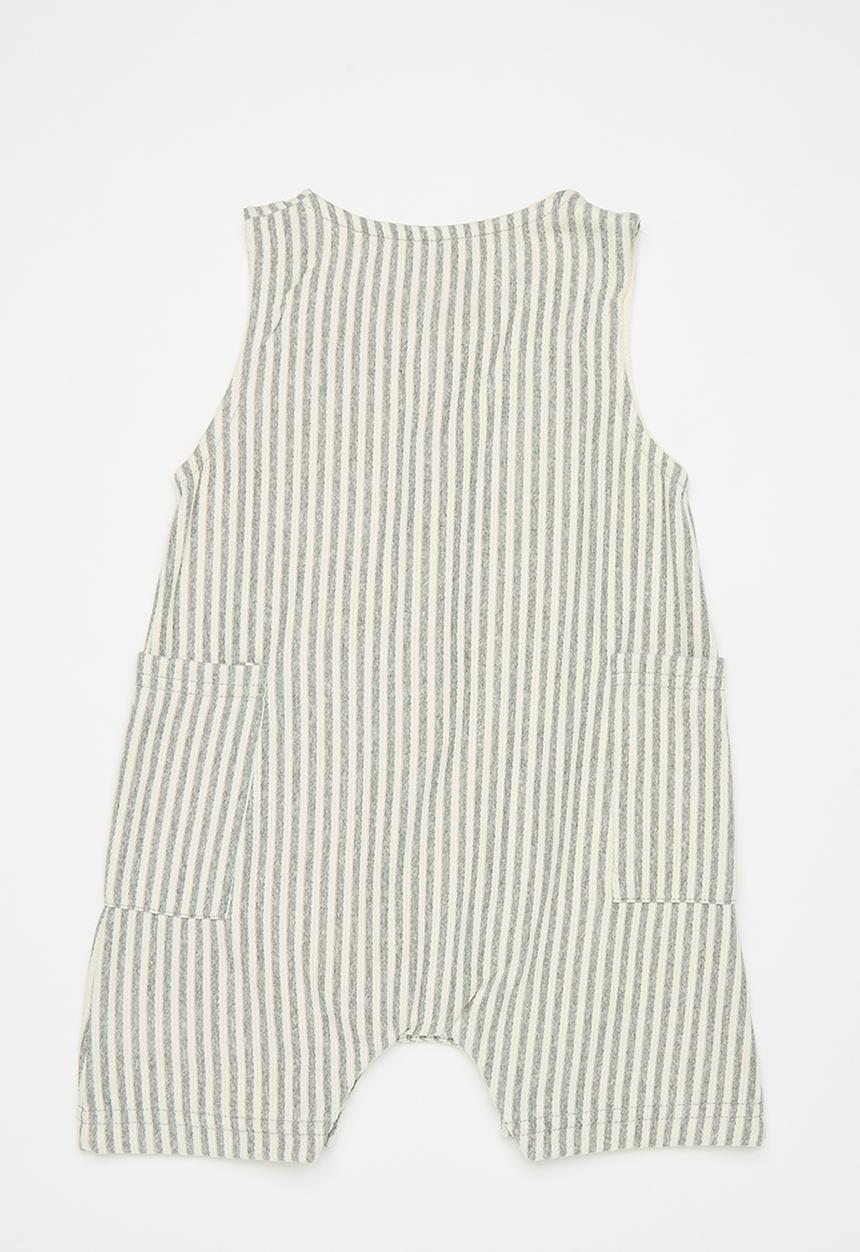Pop Candy - Striped half button romper - grey