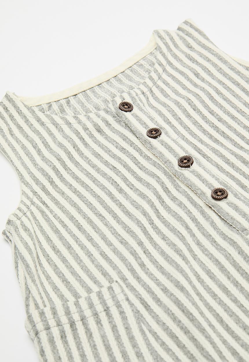 Pop Candy - Striped half button romper - grey