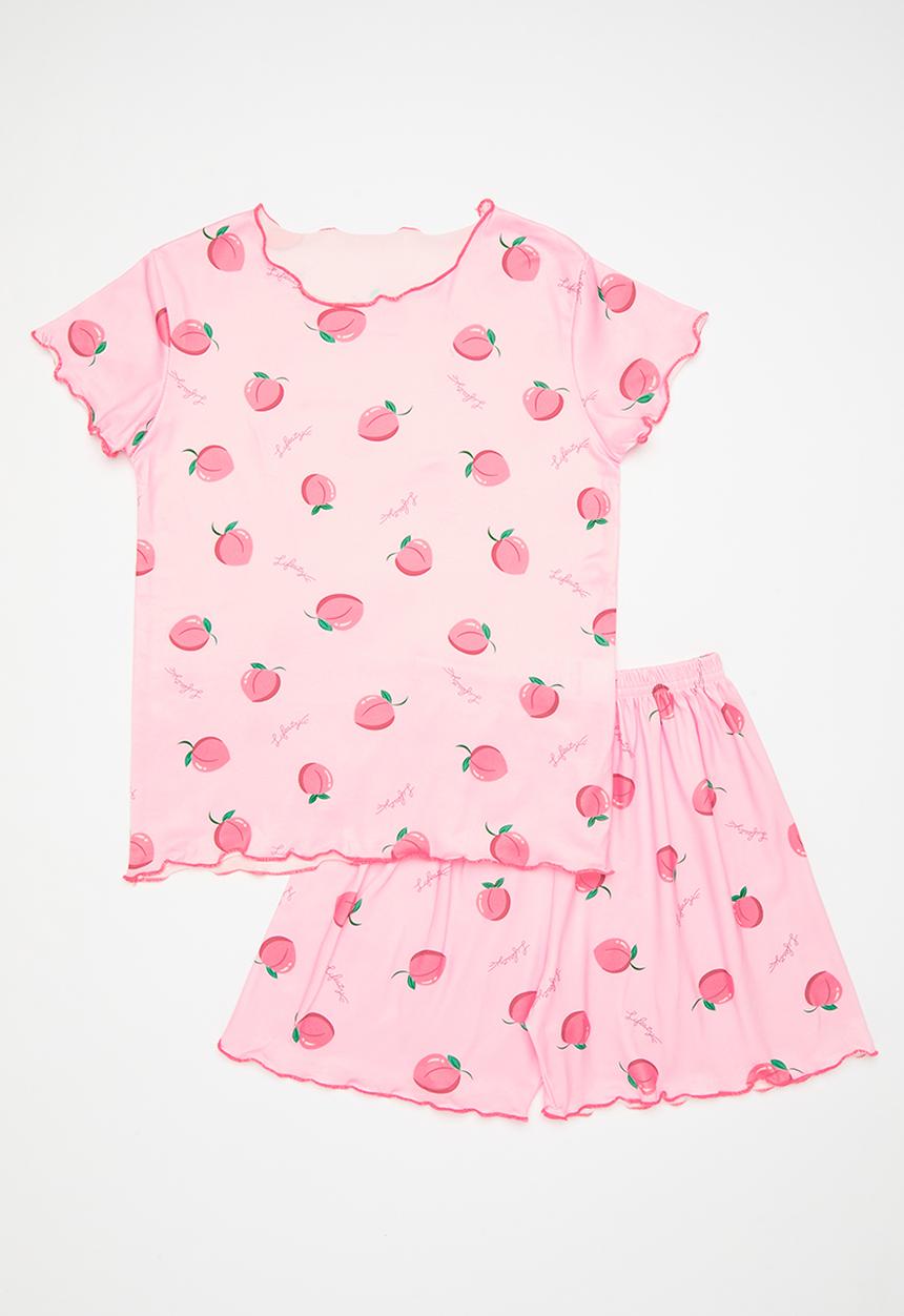 Pop Candy - Lettuce hem pj set - pink/peach aop