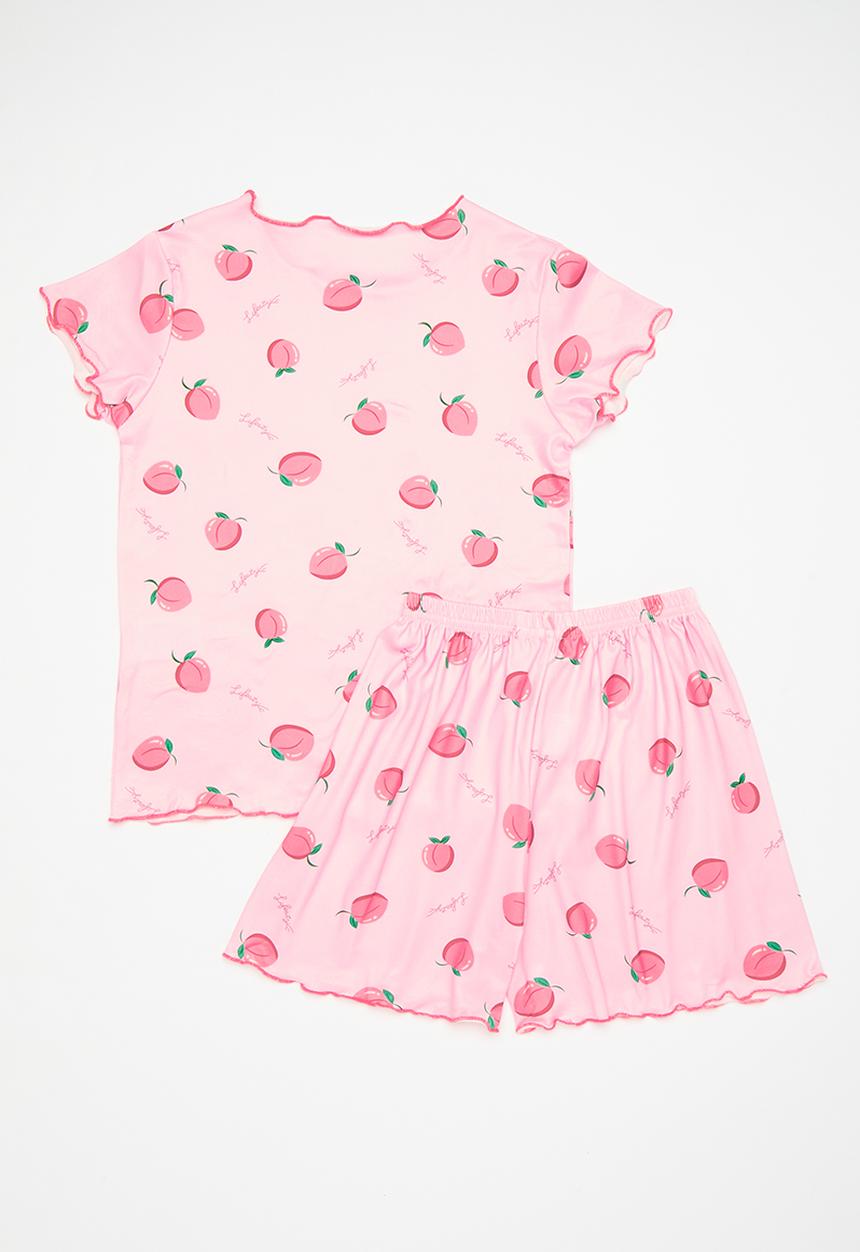 Pop Candy - Lettuce hem pj set - pink/peach aop