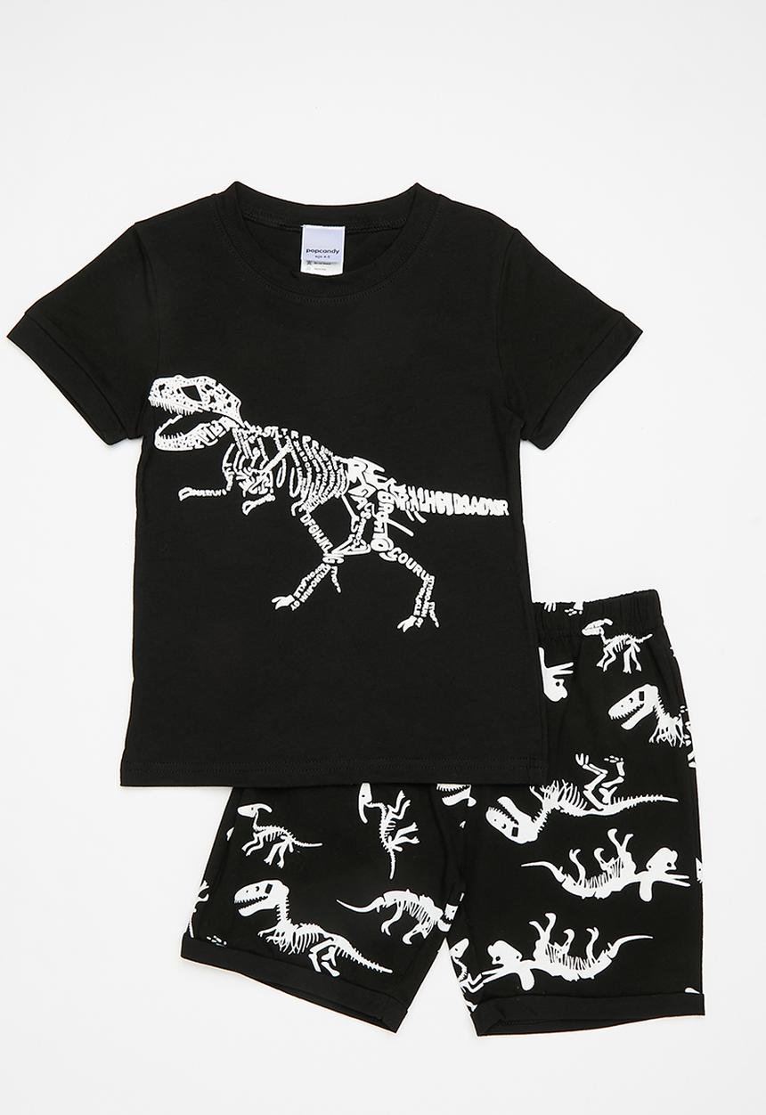 Pop Candy - Dino skeleton printed pj set - black/white