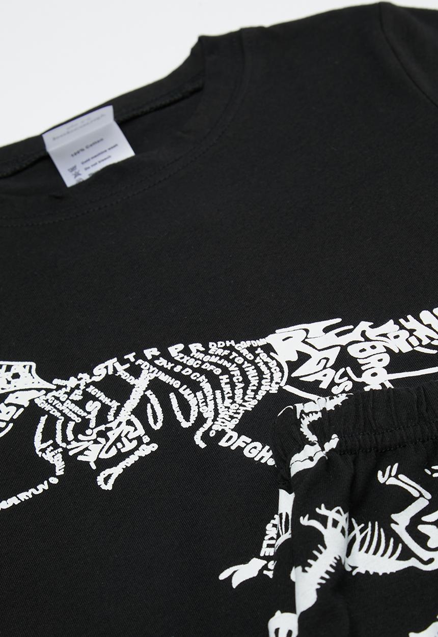 Pop Candy - Dino skeleton printed pj set - black/white