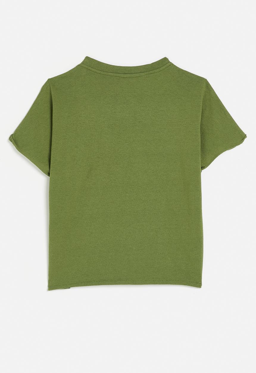 Pop Candy - Asymmetrical front hem tee with stylised pocket - sap green