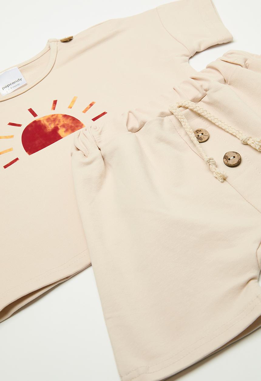 Pop Candy - Printed tee & short set - beige