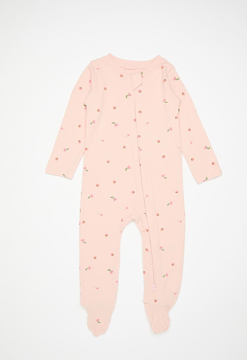 Pop Candy - Cherry and flower all-over-print onesie - pink