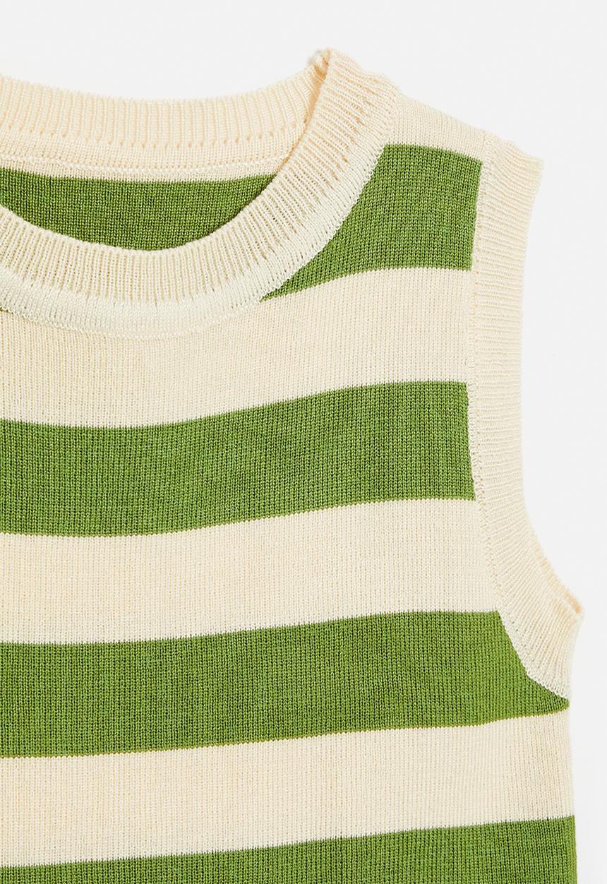 Pop Candy - Awning striped lightweight knit vest - green/beige