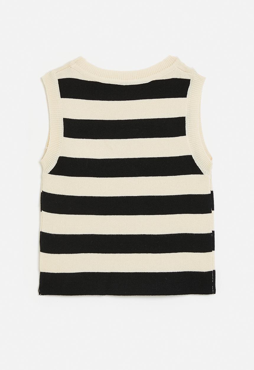 Pop Candy - Awning striped lightweight knit vest - black/beige