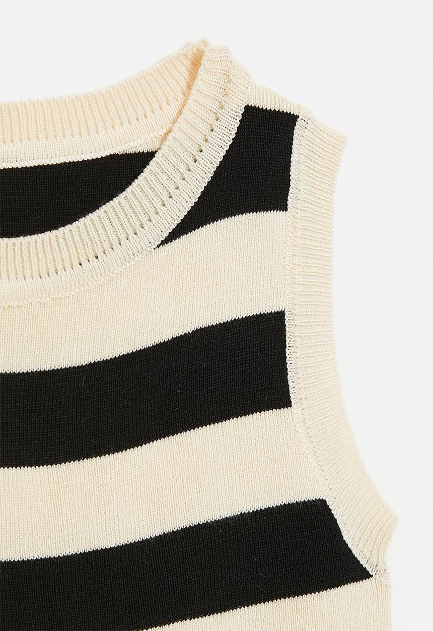 Pop Candy - Awning striped lightweight knit vest - black/beige