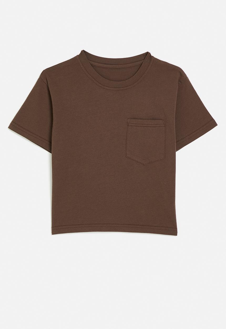 Pop Candy - Crew neck tee with angled pocket - warm brown