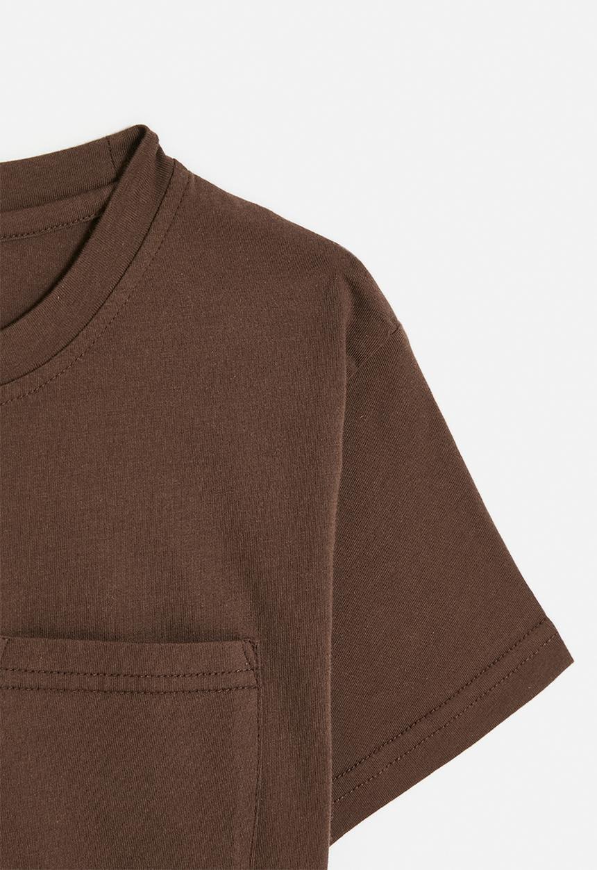 Pop Candy - Crew neck tee with angled pocket - warm brown