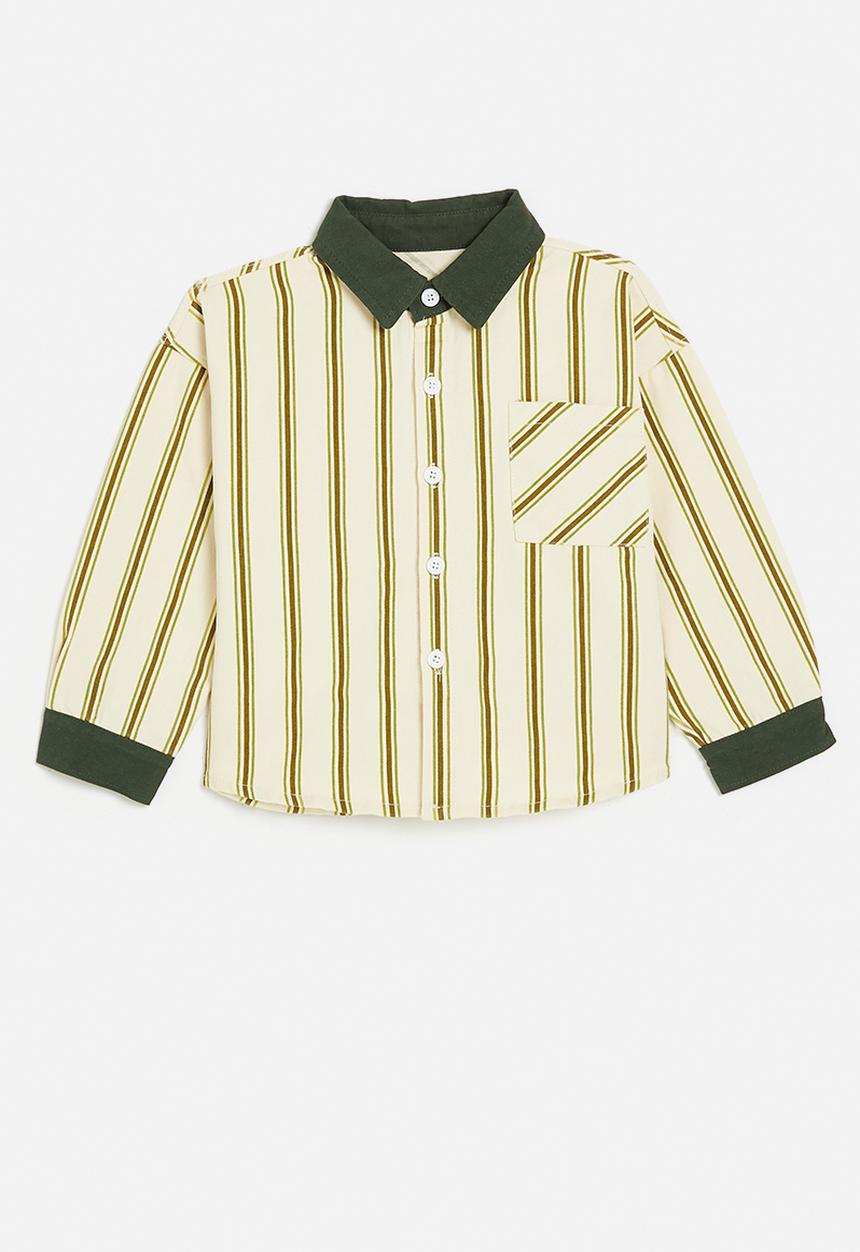 Pop Candy - Shacket with contrast collar and cuffs - green/neutral