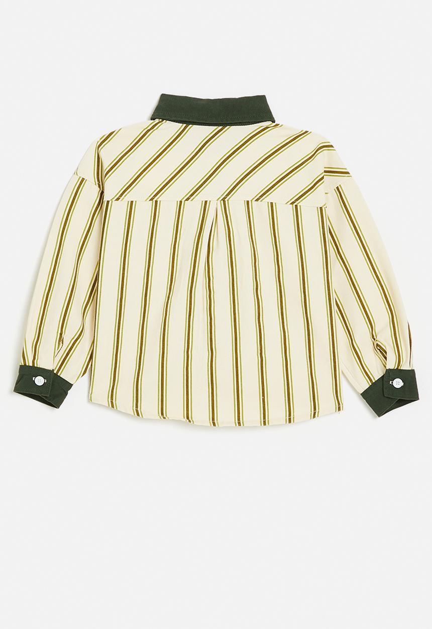 Pop Candy - Shacket with contrast collar and cuffs - green/neutral