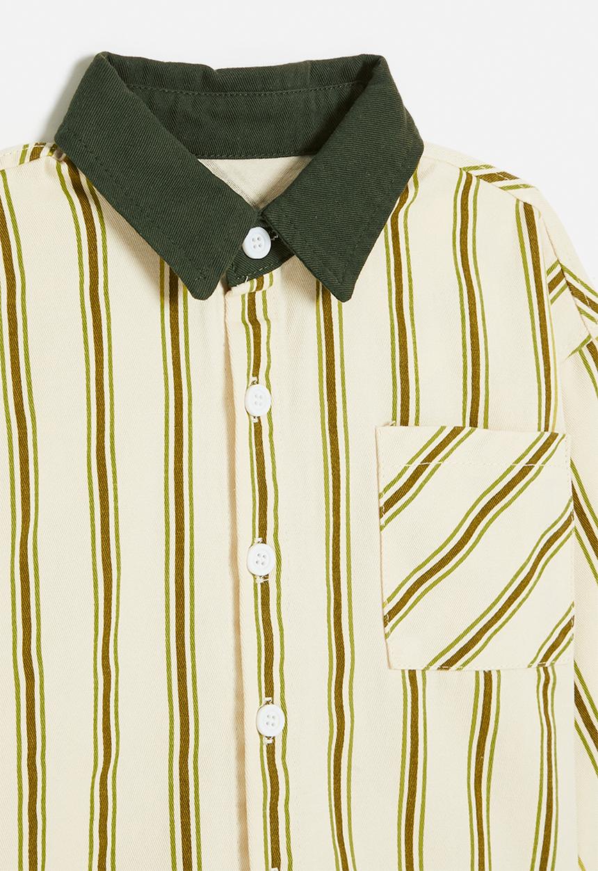 Pop Candy - Shacket with contrast collar and cuffs - green/neutral