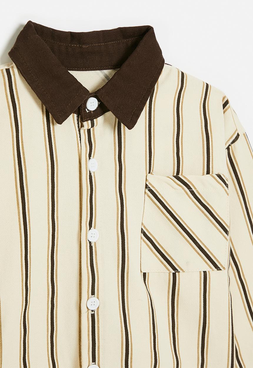 Pop Candy - Shacket with contrast collar and cuffs - brown/neutral