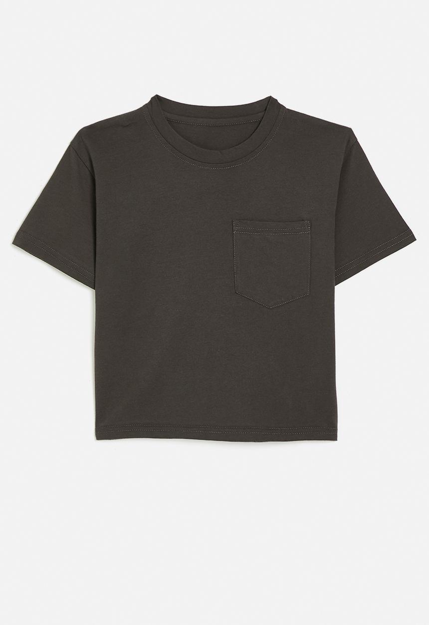 Pop Candy - Crew neck tee with angled pocket - liver brown