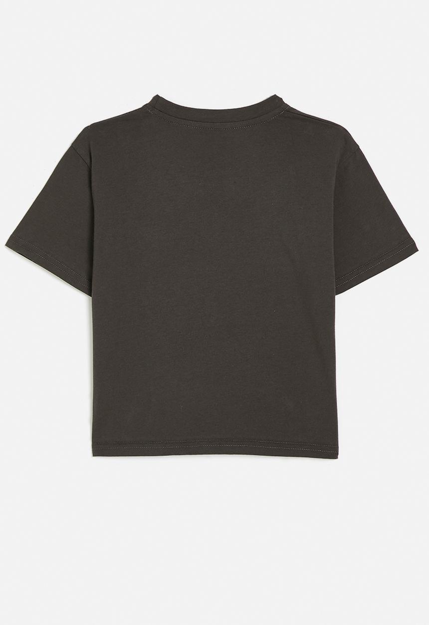 Pop Candy - Crew neck tee with angled pocket - liver brown