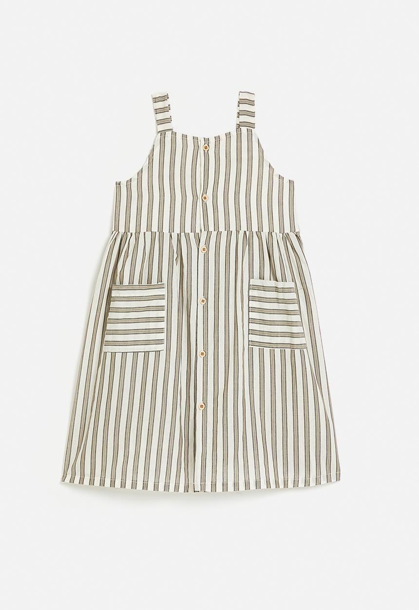 Pop Candy - Fit & flare dress with mock button closure - white/unbalanced stripe