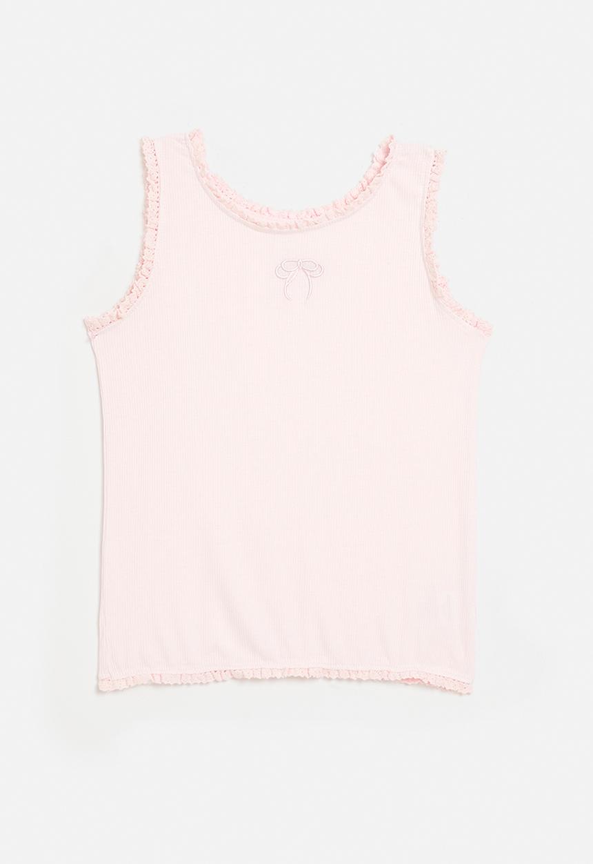 Pop Candy - Bow embroidered lace trimmed tank top - light pink