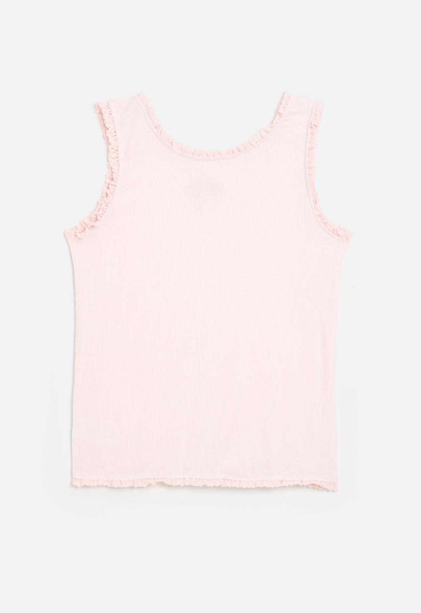 Pop Candy - Bow embroidered lace trimmed tank top - light pink