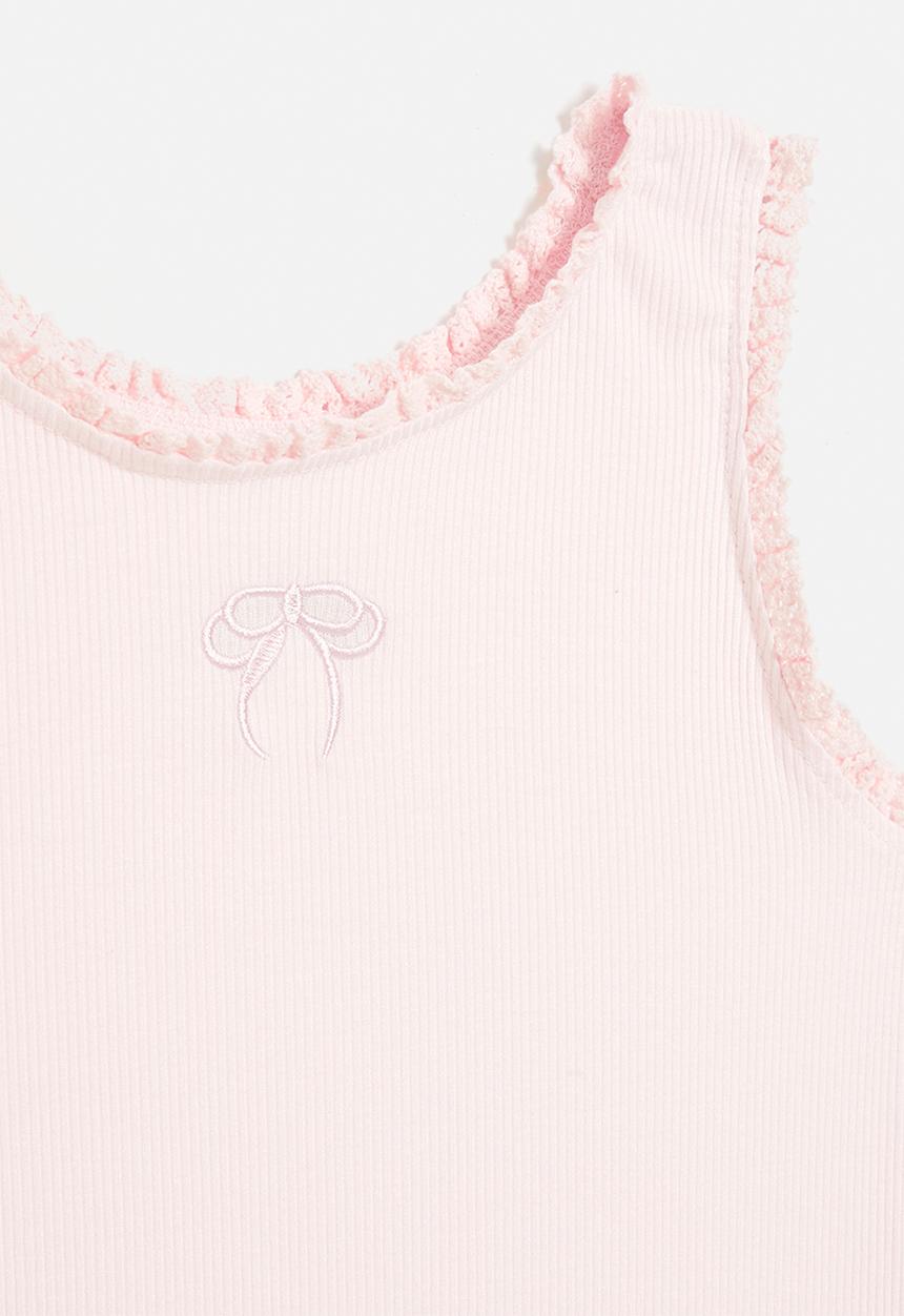 Pop Candy - Bow embroidered lace trimmed tank top - light pink