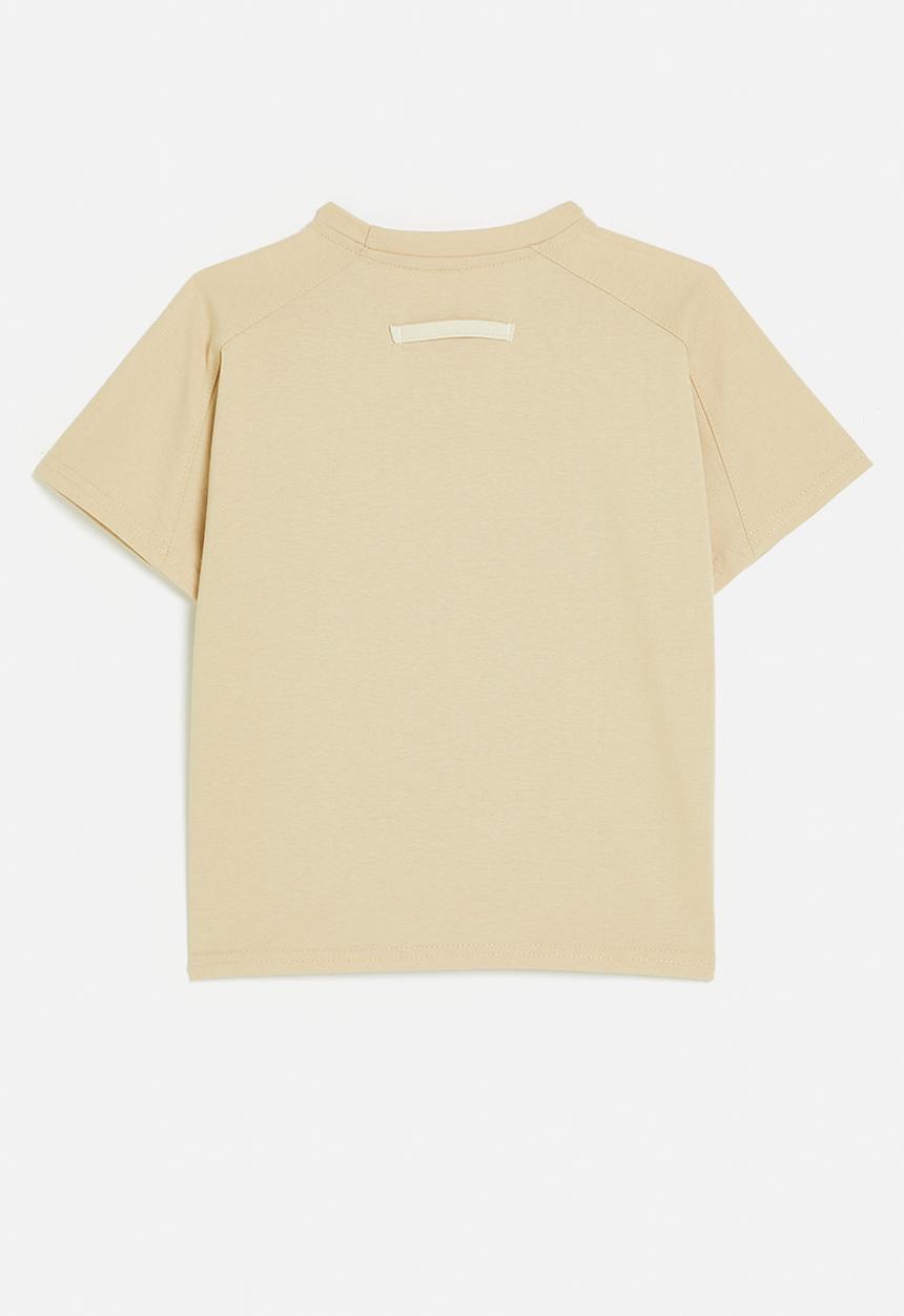 Pop Candy - Saddle shoulder slogan tee - wheat brown/hope
