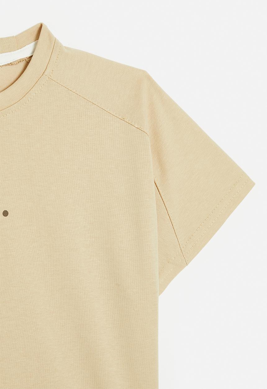 Pop Candy - Saddle shoulder slogan tee - wheat brown/hope