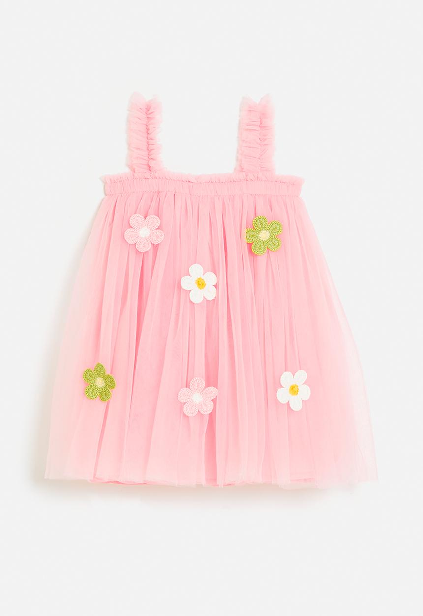 Pop Candy - Floral applique tulle dress-pink