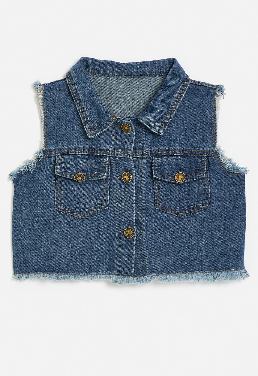 Pop Candy - Frayed denim vest - blue