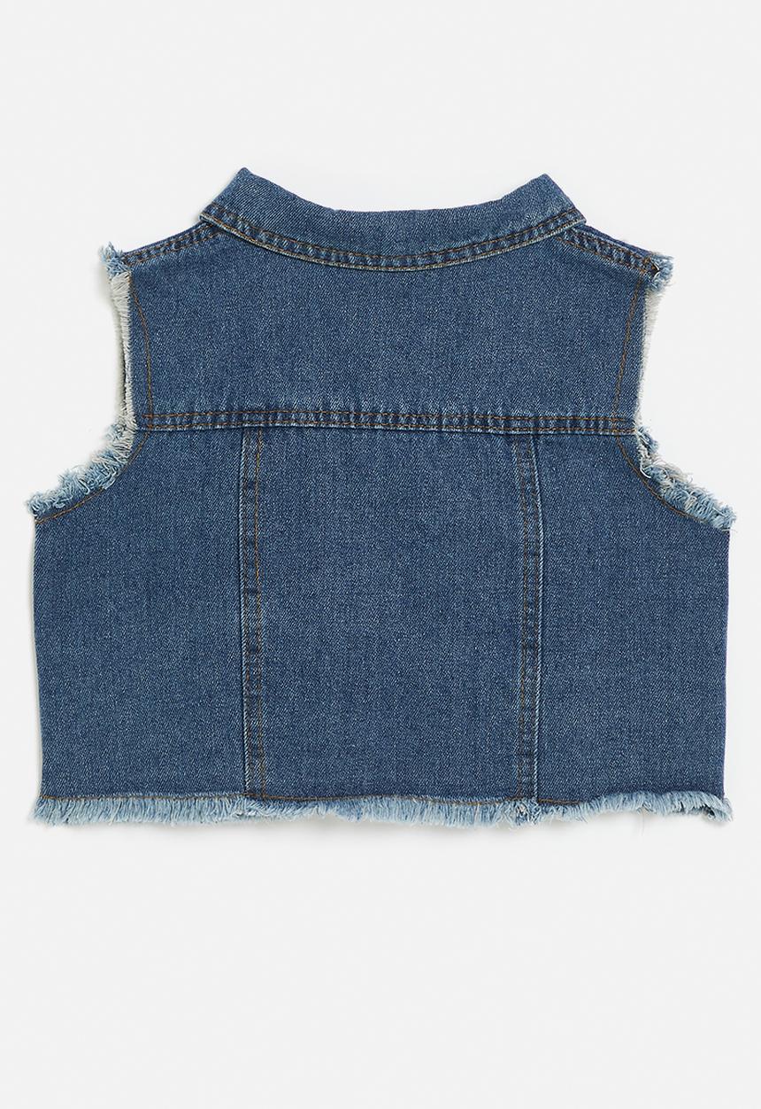 Pop Candy - Frayed denim vest - blue