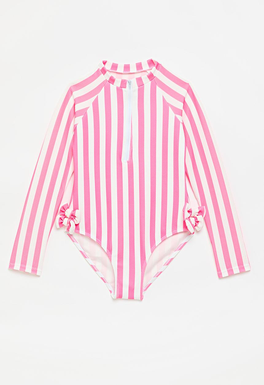 Pop Candy - Striped one piece swimsuit-pink & white
