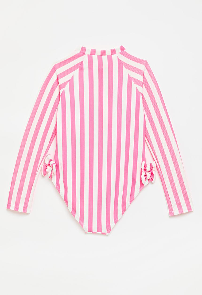 Pop Candy - Striped one piece swimsuit-pink & white