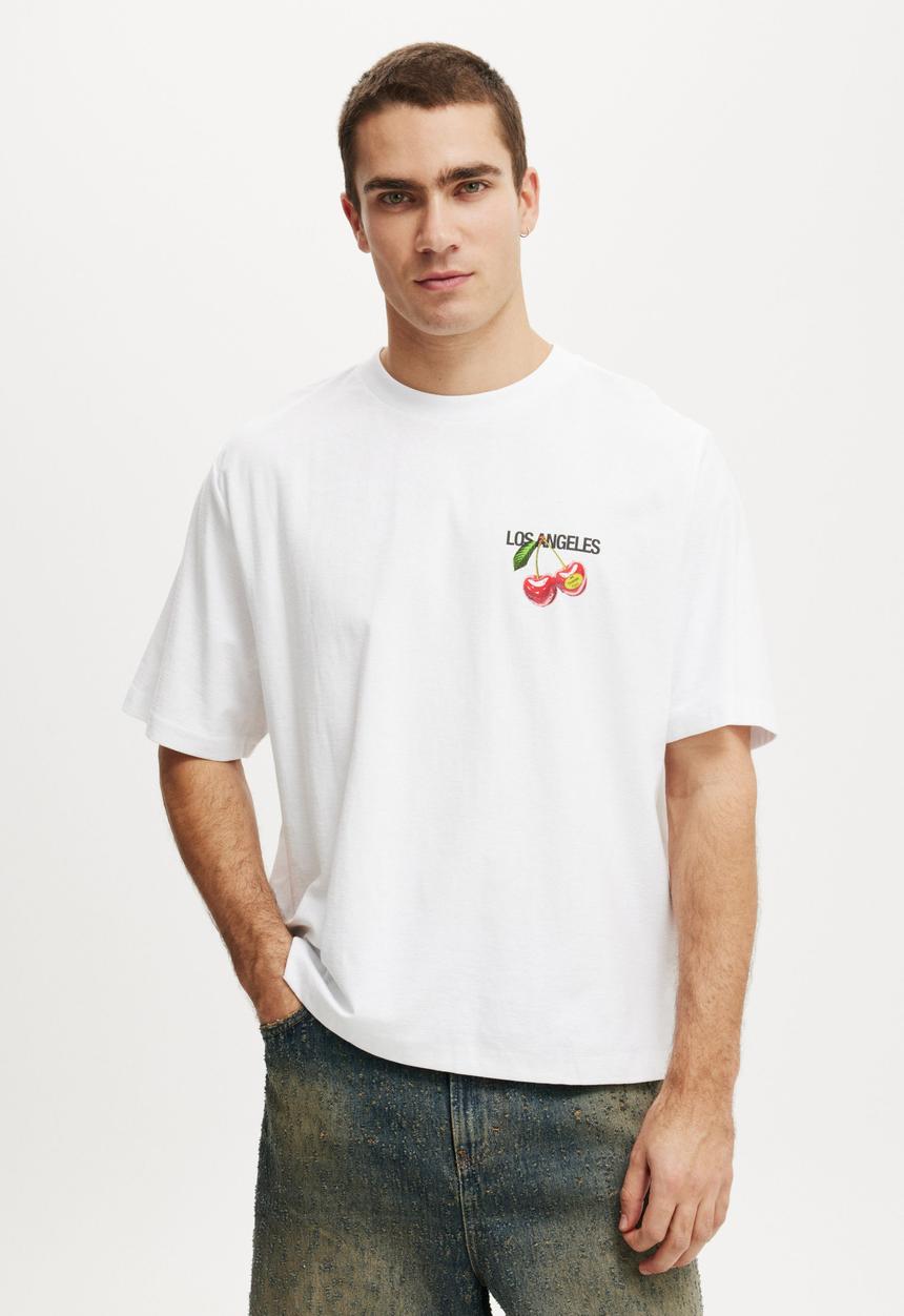 Cotton On - Cropped Fit Graphic T-shirt - White/Cherries