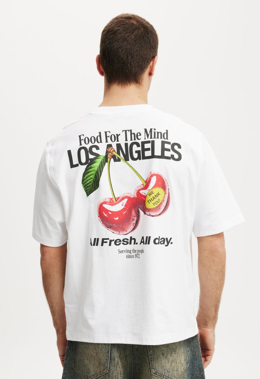 Cotton On - Cropped Fit Graphic T-shirt - White/Cherries