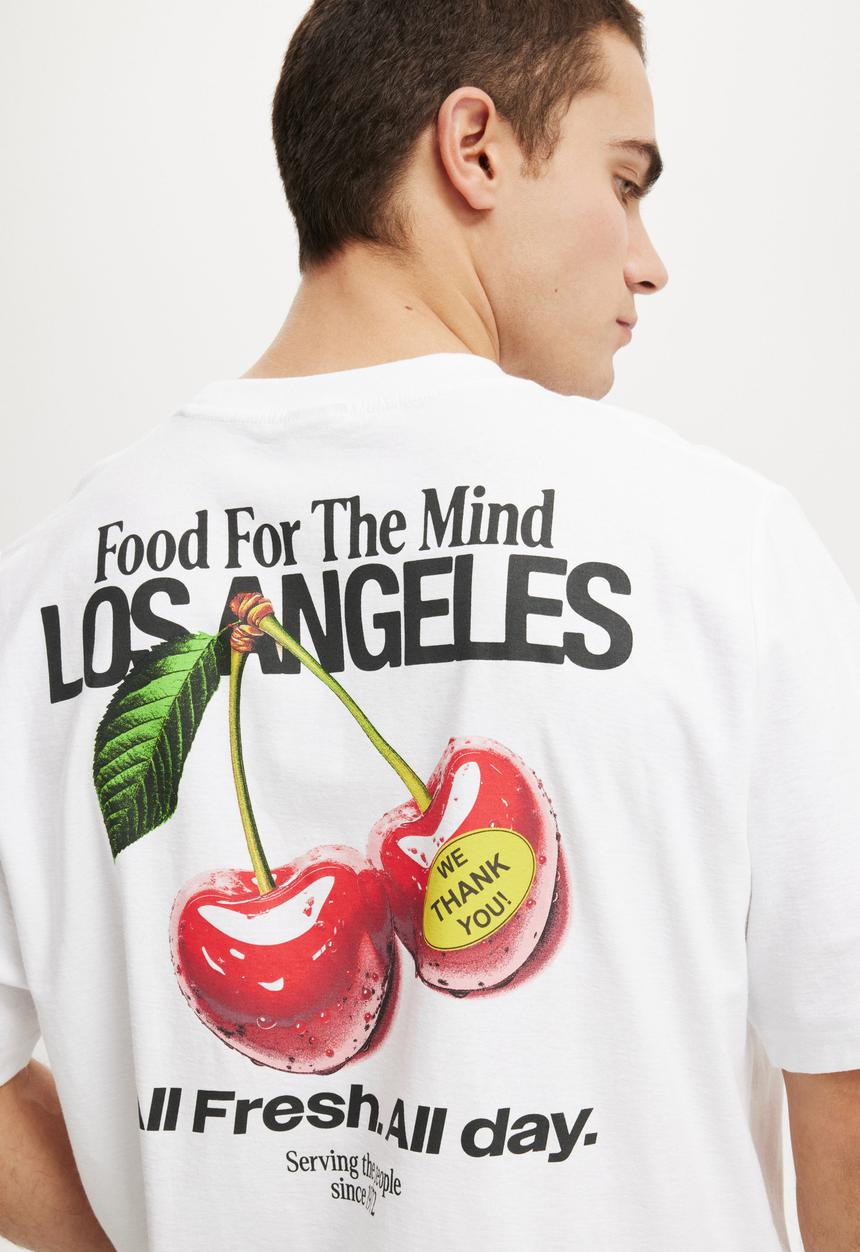 Cotton On - Cropped Fit Graphic T-shirt - White/Cherries