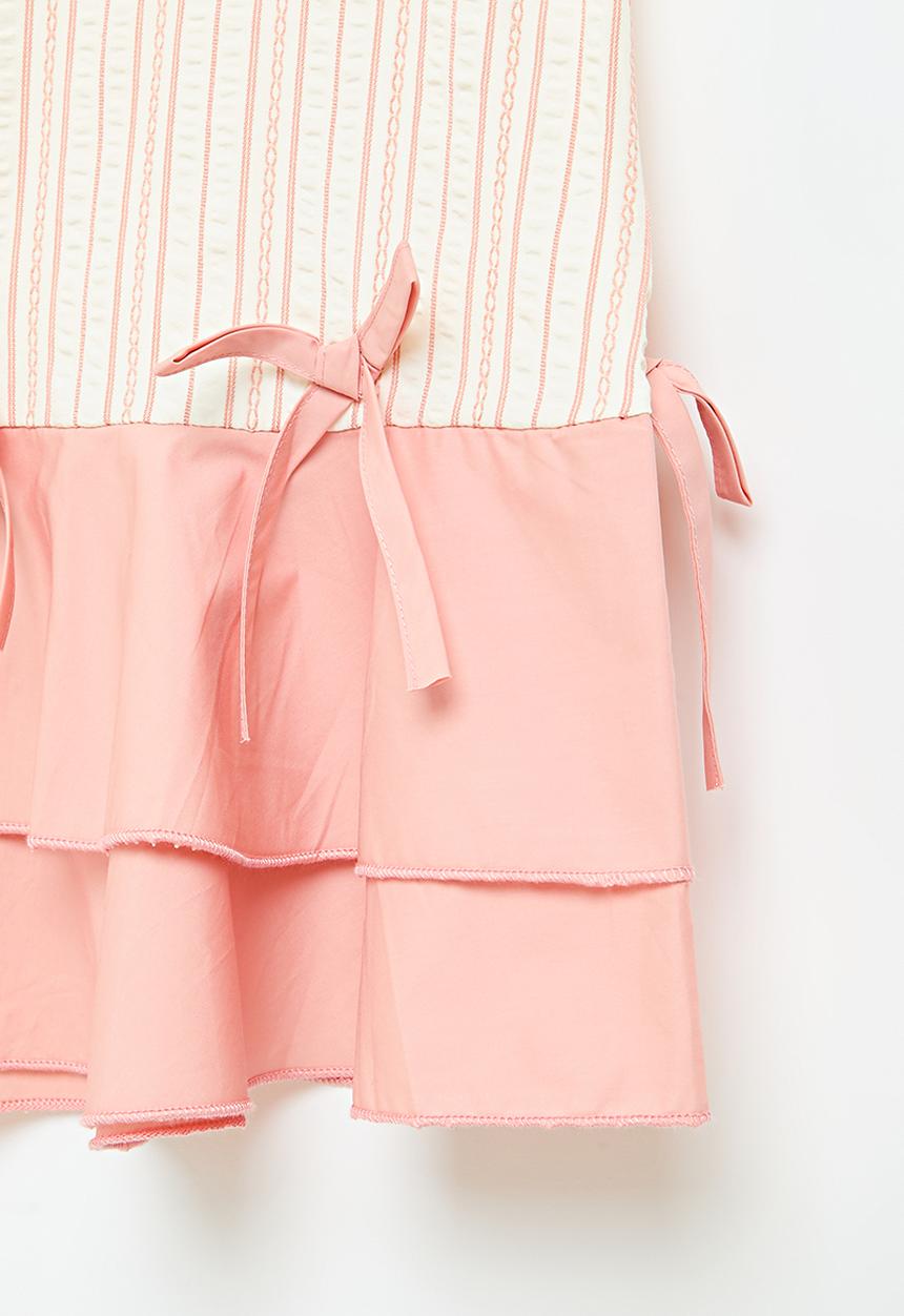 Pop Candy - Cap sleeve dress with bow details - ecru/pink/pink stripes
