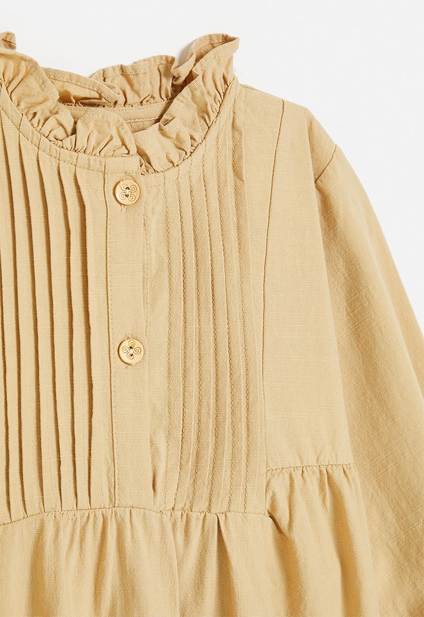 Pop Candy - Pin tucked bib dress with ruffle collar - brown