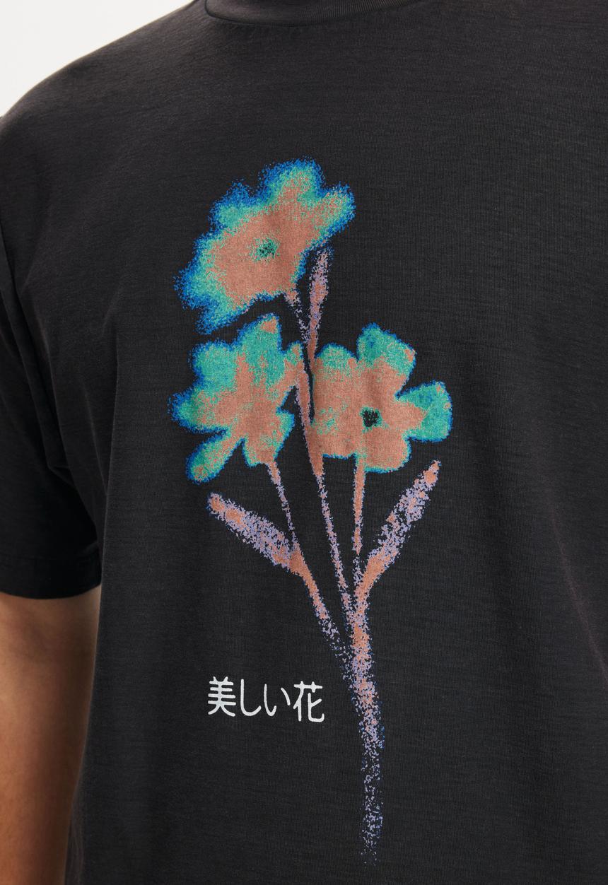 Cotton On - Cropped Fit Graphic T-shirt - Washed Black/Floral Beauty