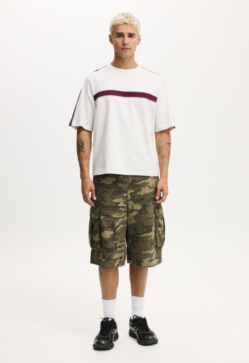 Cotton On - Cropped Fit Panel T-shirt - White Marle Contrast