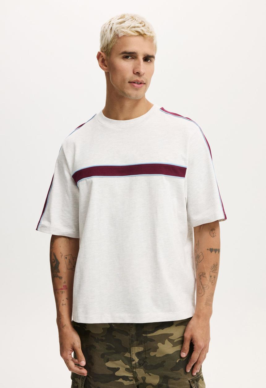 Cotton On - Cropped Fit Panel T-shirt - White Marle Contrast